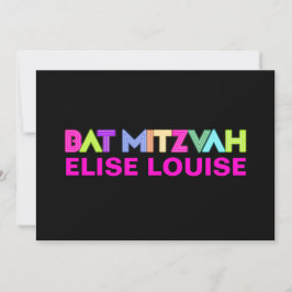 PixDezines Neon Lights Bat Mitzvah Kaart