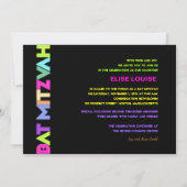 PixDezines Neon Lights Bat Mitzvah Kaart (Achterkant)