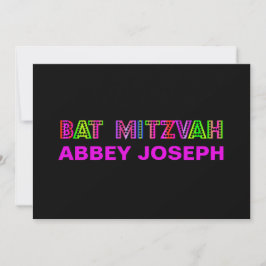 PixDezines Neon Lights Bat Mitzvah Kaart