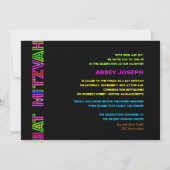 PixDezines Neon Lights Bat Mitzvah Kaart (Achterkant)