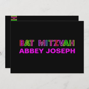 PixDezines Neon Lights Bat Mitzvah Kaart