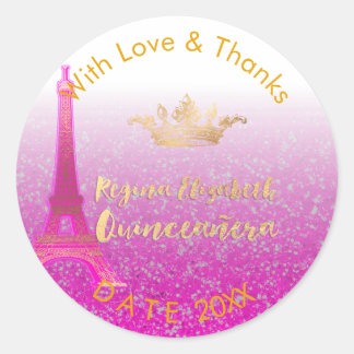 PixDezines Neon Pink Eiffel/Sweet 15/DIY Hartelijk Ronde Sticker