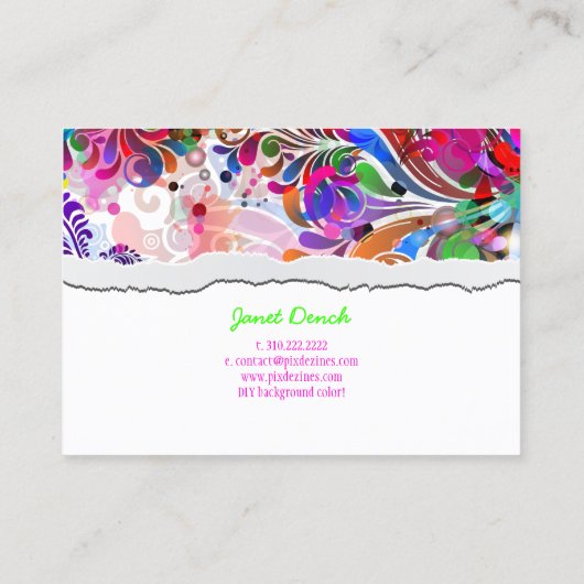 PixDezines neon retro swirls/diy achtergrondkleure Visitekaartje (Achterkant)