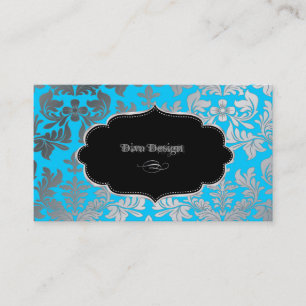 PixDezines Nep zilveren barok damast aqua blauw Visitekaartje
