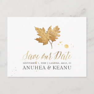 PixDezines Nepgoud Herfstloof/Save our Date Aankondigingskaart