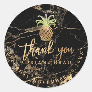 PixDezines Nepgouden Ananas/Zwart Gouden Marmer Ronde Sticker