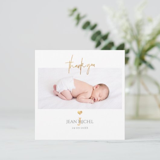 PixDezines Nepgouden Monogram Bedankt Kaart (Staand voorkant)