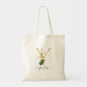 PixDezines Nepgouden Monogram Tropisch Lofwerk Tote Bag