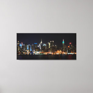 PixDezines NYC Skyline/Manhattan/Night Lights Canvas Afdruk