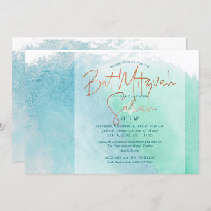 PixDezines Ocean Waterverf Beach Bat Mitzvah Kaart
