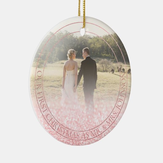 PixDezines Ons eerste kerstfeest, Roos Gold Glitte Keramisch Ornament (Rechts)