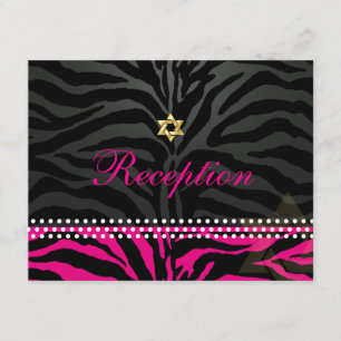 PixDezines-ontvangst/hot-roze zebra/bat mitzvah Informatiekaartje