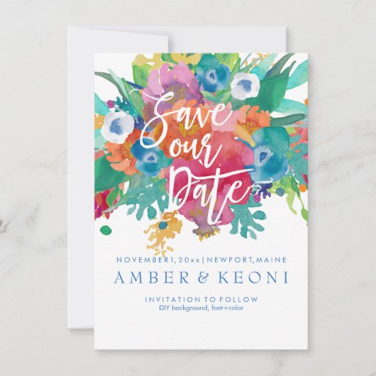 PixDezines Opslaan Datum/Bloemen Waterverf Save The Date (Voorkant)