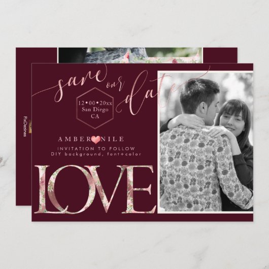 PixDezines Opslaan Datum/Botanica Liefde Save The Date (Voorkant / Achterkant)