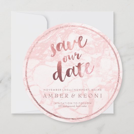 PixDezines Opslaan Datum/Roos Goud/Roze Marmer Save The Date (Voorkant)