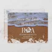 PixDezines opslaan datum strand + golven Aankondigingskaart (Voorkant / Achterkant)