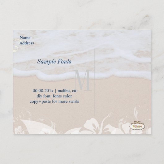 PixDezines opslaan datum strand + golven Aankondigingskaart (Achterkant)