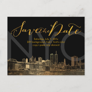 PixDezines/Opslagdatum/Faux Gold/NYC Twin Tower Aankondigingskaart