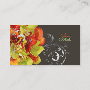 PixDezines oranje calla lelies/groene orchideeën Visitekaartje