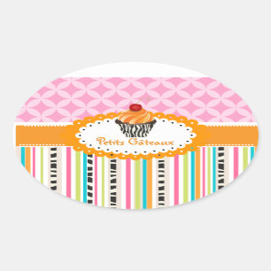 PixDezines oranje wervelingen cupcake/DIY kleur Ovale Sticker