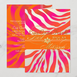 PixDezines Oranje Zebra, Bat Mitzvah Kaart