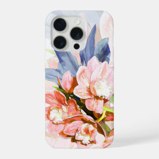 PixDezines Orchid Isle, Peachy Orchids Blue Ti iPhone 15 Pro Hoesje
