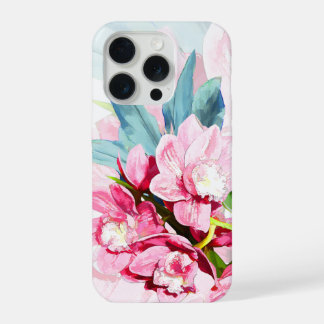 PixDezines Orchid Isle, Roze Orchideeën Blauwe Ti iPhone 15 Pro Hoesje