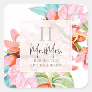 PixDezines Orchidee Isle, Blush Orchid Aqua Ti Vierkante Sticker