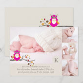 PixDezines owl faire-part de naissance modèle phot (Devant / Derrière)