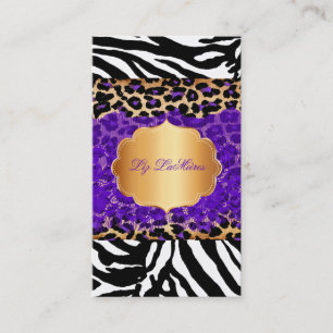 PixDezines paarse  kant + cheetah + zebra Visitekaartje
