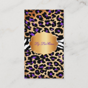 PixDezines paarse vintage+cheetah+zebra Visitekaartje