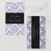 PixDezines Paarse + Witte Olivia Damask Visitekaartje (Voorkant / Achterkant)