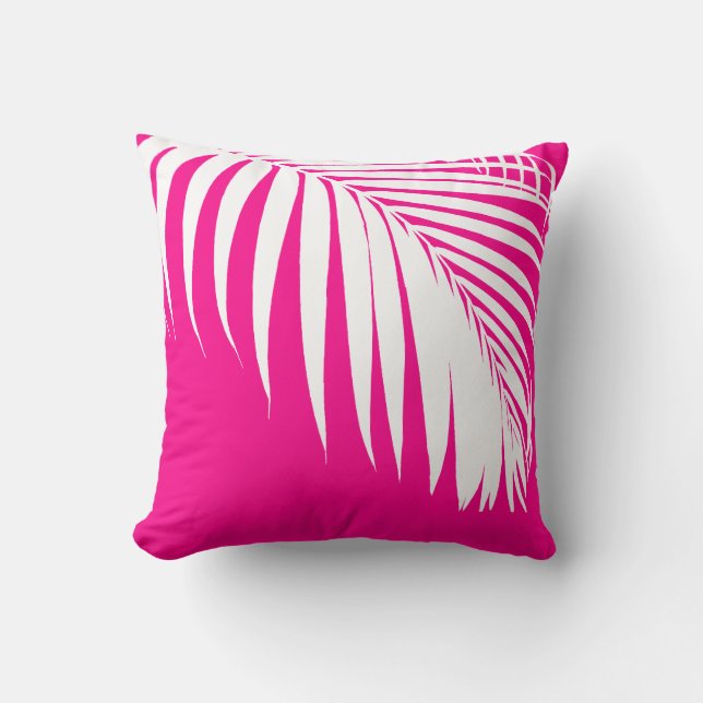 PixDezines Palm Fronds/Hot Pink/White Kussen (Voorkant)