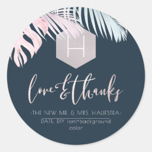 PixDezines Palms Monogram Blush Silver, Dank u Ronde Sticker