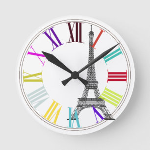 PixDezines parijs, eiffeltoren/DIY achtergrondkleu Ronde Klok