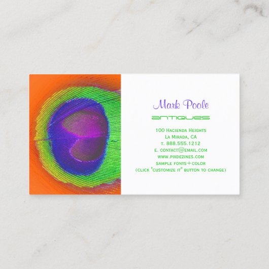 PixDezines Pauw oog/kobalt+smaragd Visitekaartje (Achterkant)