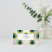 PixDezines pauwenveer/faux zilver Visitekaartje (Staand voorkant)