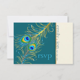 PixDezines pauwveer/turquoise RSVP Kaartje
