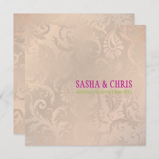 PixDezines pavo damask/roze champagne Kaart (Voorkant / Achterkant)