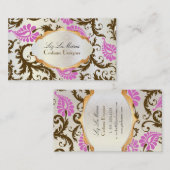 PixDezines pavo damast/chocolade+roze Visitekaartje (Voorkant / Achterkant)