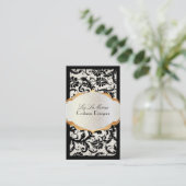 PixDezines pavo damast/zwart+parel Visitekaartje (Staand voorkant)