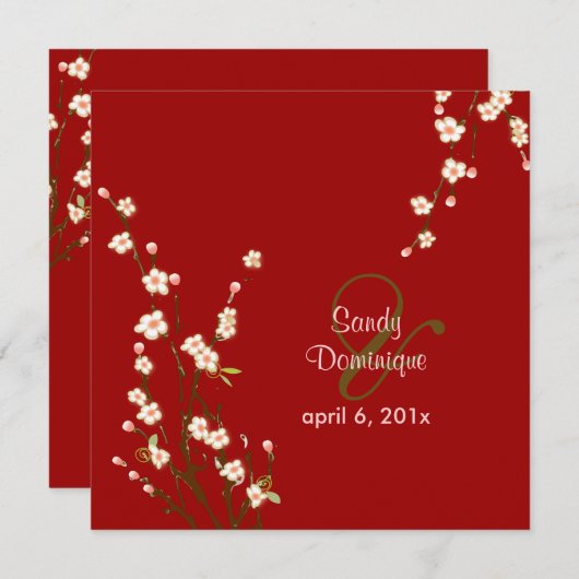 PixDezines Peach Sakura, invitations de mariage (Devant / Derrière)