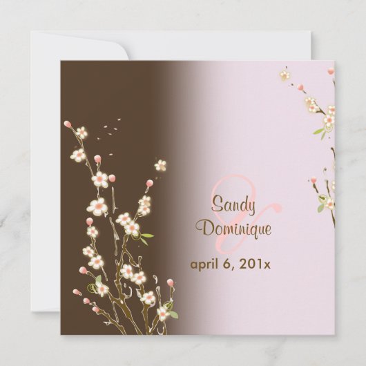 PixDezines Peach Sakura, invitations de mariage (Devant)