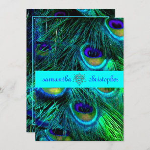 PixDezines PEACOCK FEATHER/AQUA/TURQUOISE INVITES Kaart