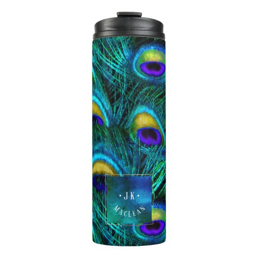 PixDezines Peacock Feather Cobalt Blue Thermosbeker (Voorkant)