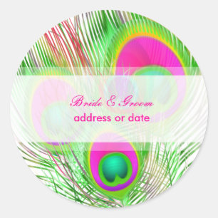 PixDezines Peacock Feather/diyfont's kleur Ronde Sticker