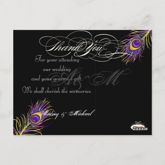 PixDezines Peacock Trouwfoto's Dank u Briefkaart (Achterkant)