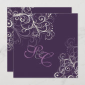 PixDezines Pearly swirls+Plum Wedding Invitations (Devant / Derrière)