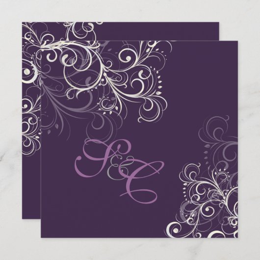 PixDezines Pearly swirls+Plum Wedding Invitations (Devant / Derrière)