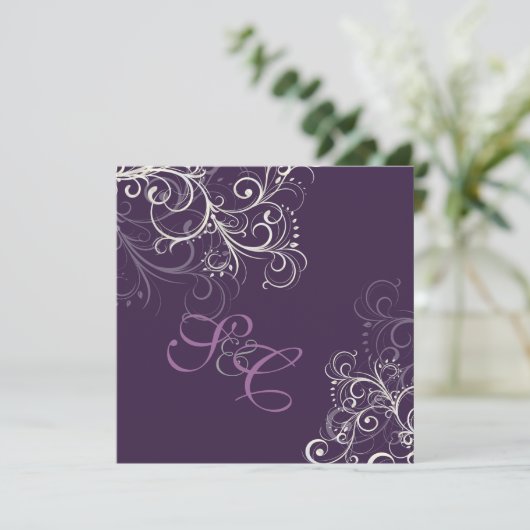 PixDezines Pearly swirls+Plum Wedding Invitations (Debout devant)